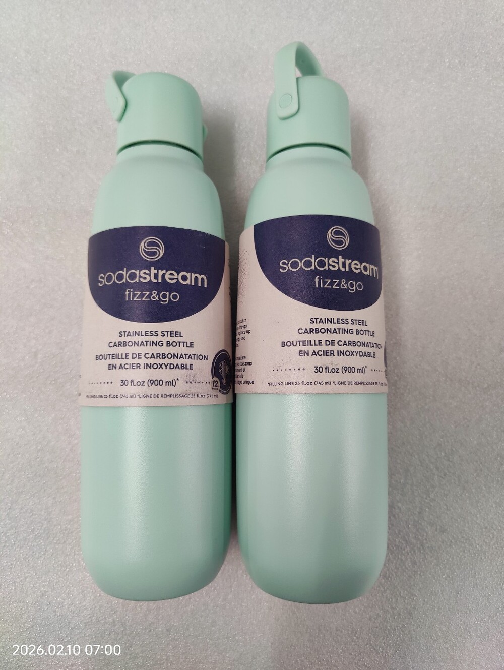 2pk Sodastream Fizz & Go Stainless Steel Mint Green Carbonating Bottle 30 fl oz